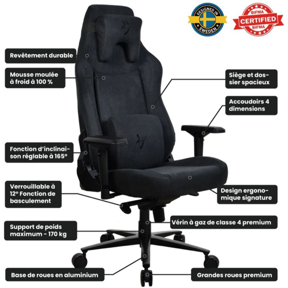 Chaise gaming AROZZI Vernazza XL SuperSoft Noir