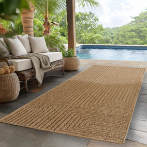 LINORA - Tapis intérieur/extérieur beige effet jute à motif graphique