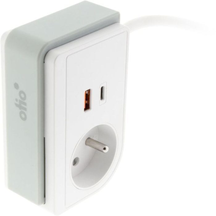 Multiprise OTIO Gekko XS clip 1 prise+2 USB-A 1.5m 20W