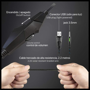 Headset Onikuma K19. Auriculares gaming con micro, conexión minijack, luces LED. PC, PS4, Xbox One, móvil, tablet.