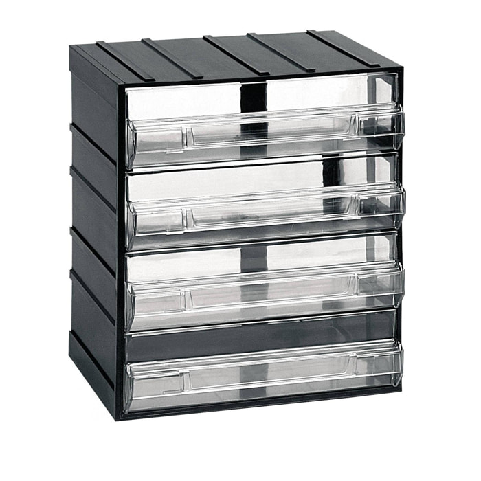 Cassettiera portaminuteria a 4 cassetti, Organiser portaoggetti con cassetti trasparenti, 100% Made in Italy, cm 19x15h23, colore Nero