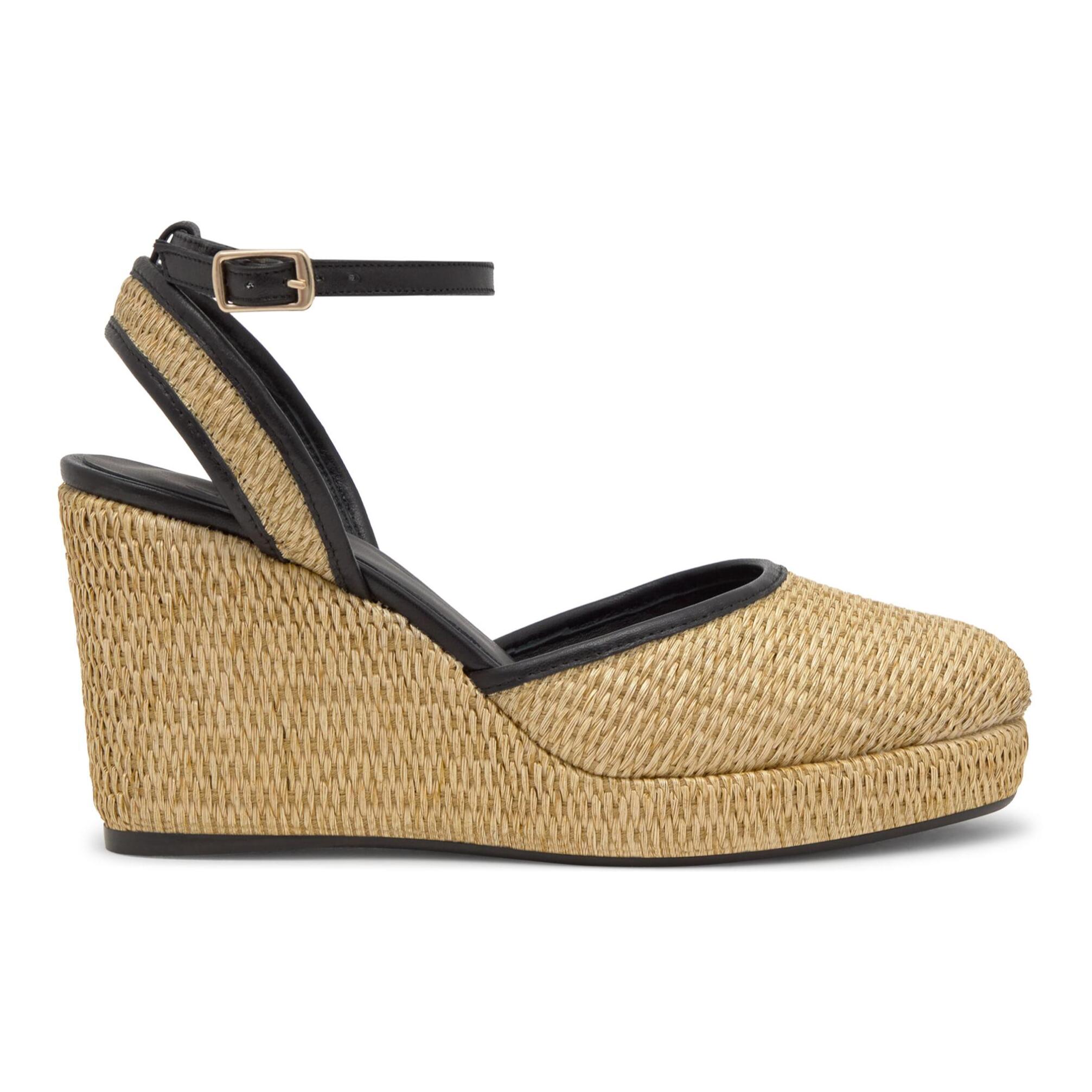 Alpargata de cuña Cass en napa y rafia con cierre de pulsera