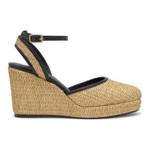 Alpargata de cuña Cass en napa y rafia con cierre de pulsera