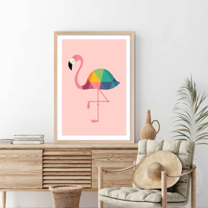 Affiche  flamingo so girly Affiche + cadre en bois - Chêne