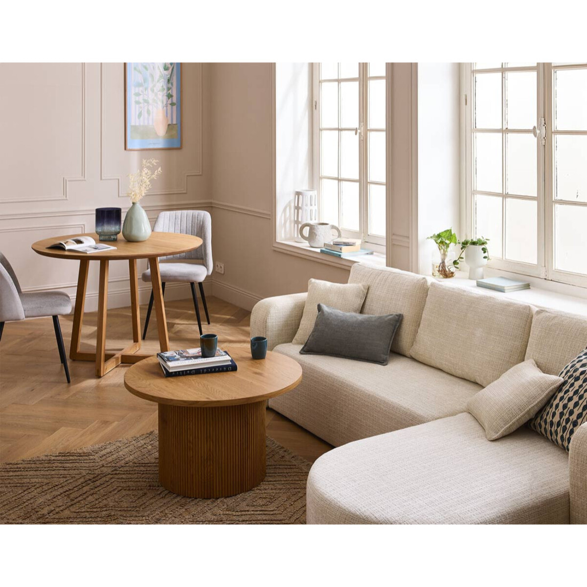 Miro - canapé d'angle réversible - 4 places - convertible avec coffre - en velours texturé - Beige