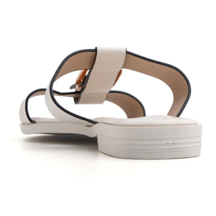 Ciabatta con maxi fibbia oro - BEIGE