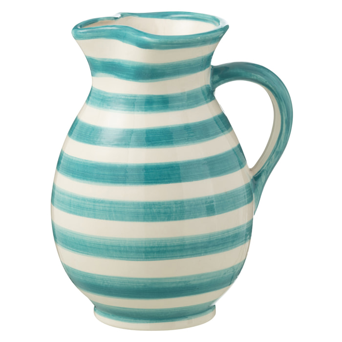 J-Line cruche Granada Stripes - céramique - blanc/aqua - medium