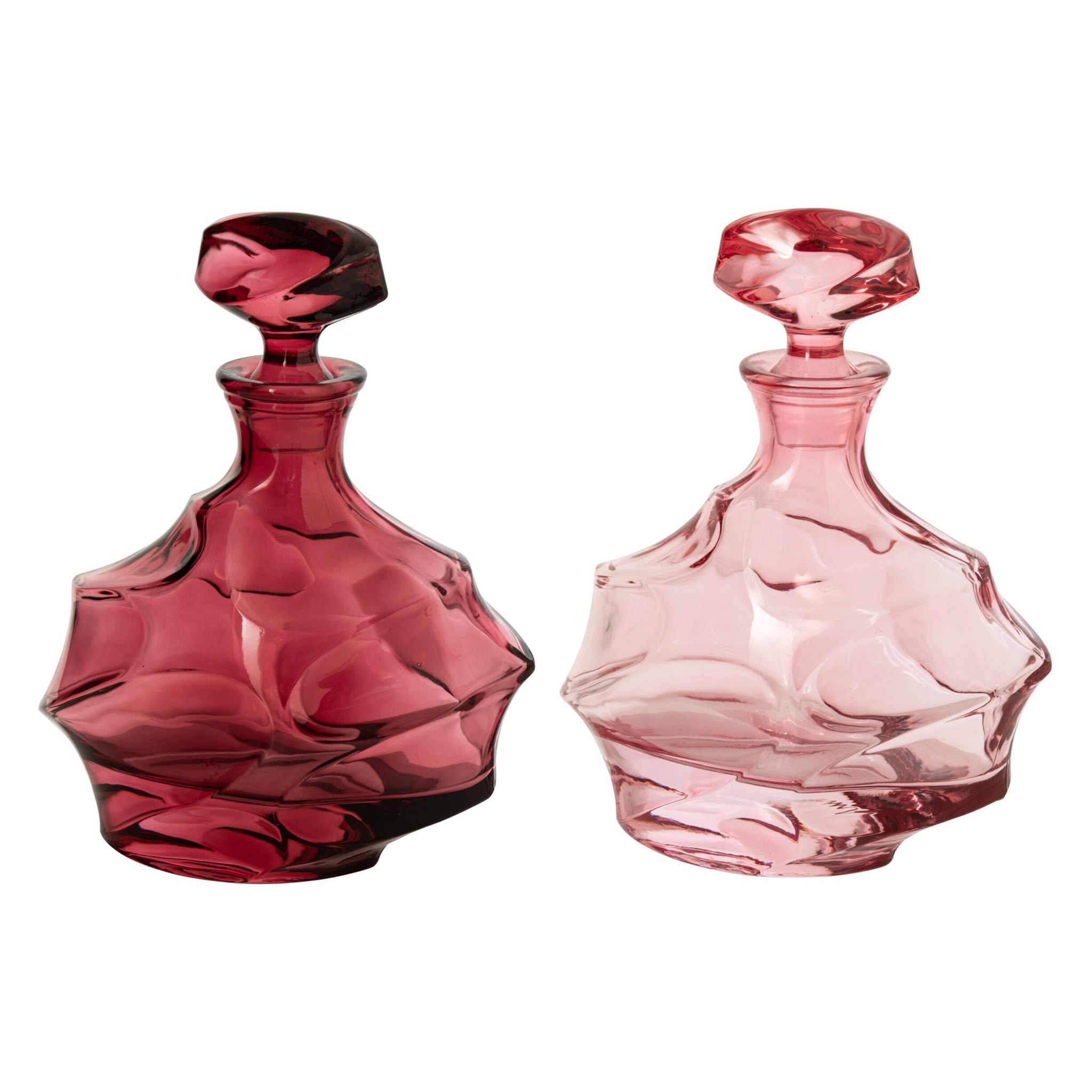 J-Line carafe jante dorée relief - verre - bordeaux/rose clair - assortiment de 2