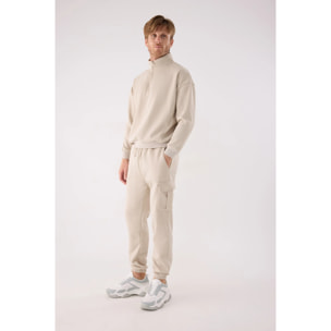 Pantalón deportivo hombre cargo afelpado con cintura ajustable beige