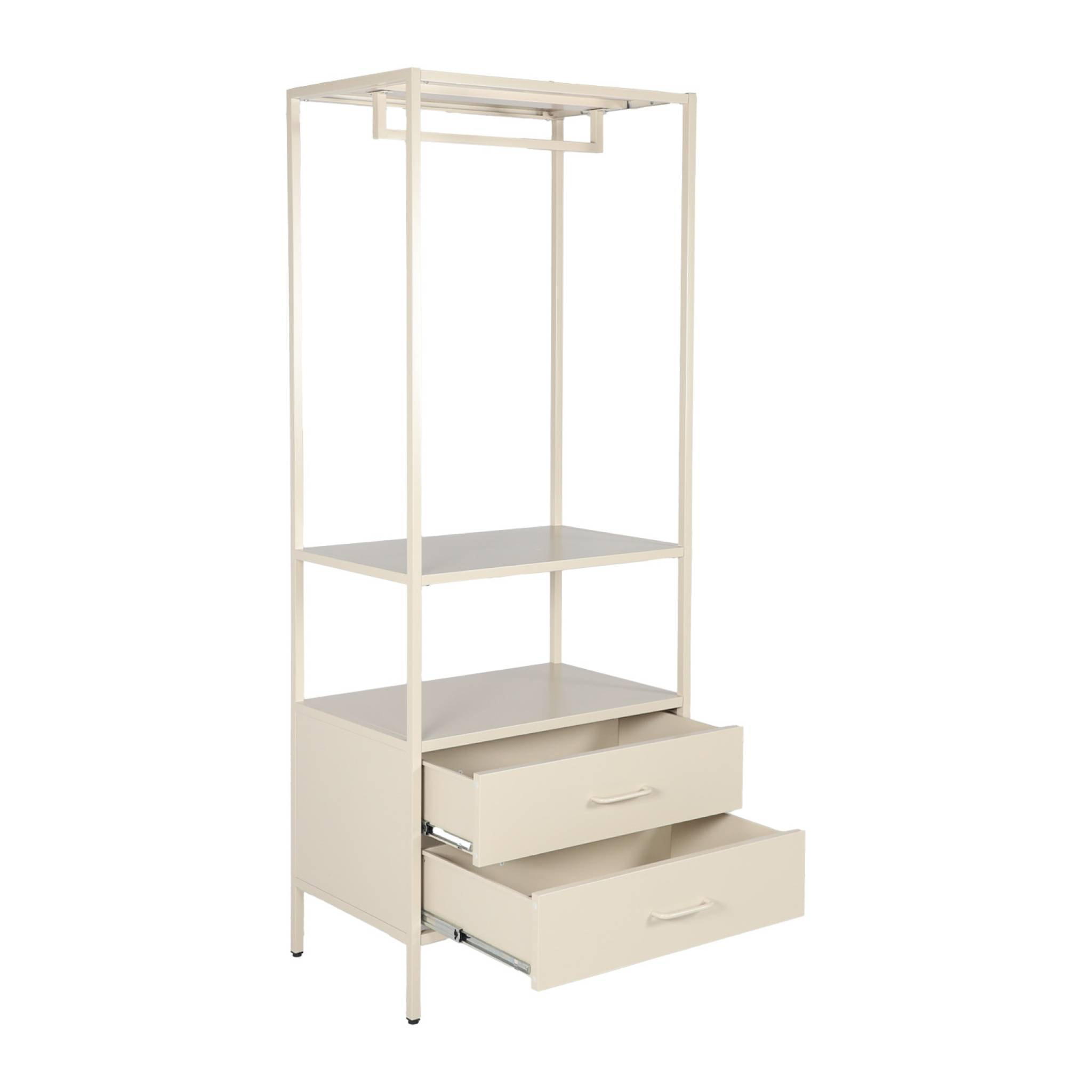 Meuble d'entrée. porte manteau métal crème avec penderie et 2 tiroirs. L 70 x P 45 x H 180cm - Idaho