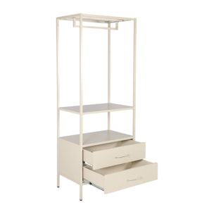 Meuble d'entrée. porte manteau métal crème avec penderie et 2 tiroirs. L 70 x P 45 x H 180cm - Idaho