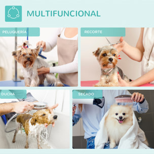 Mesa de Peluquería Canina Plegable, Mesa de Aseo con Encimera Antideslizante, Brazo de Acero Inoxidable Ajustable, para Perros, Gatos, 81x48,5x80 cm, Azul