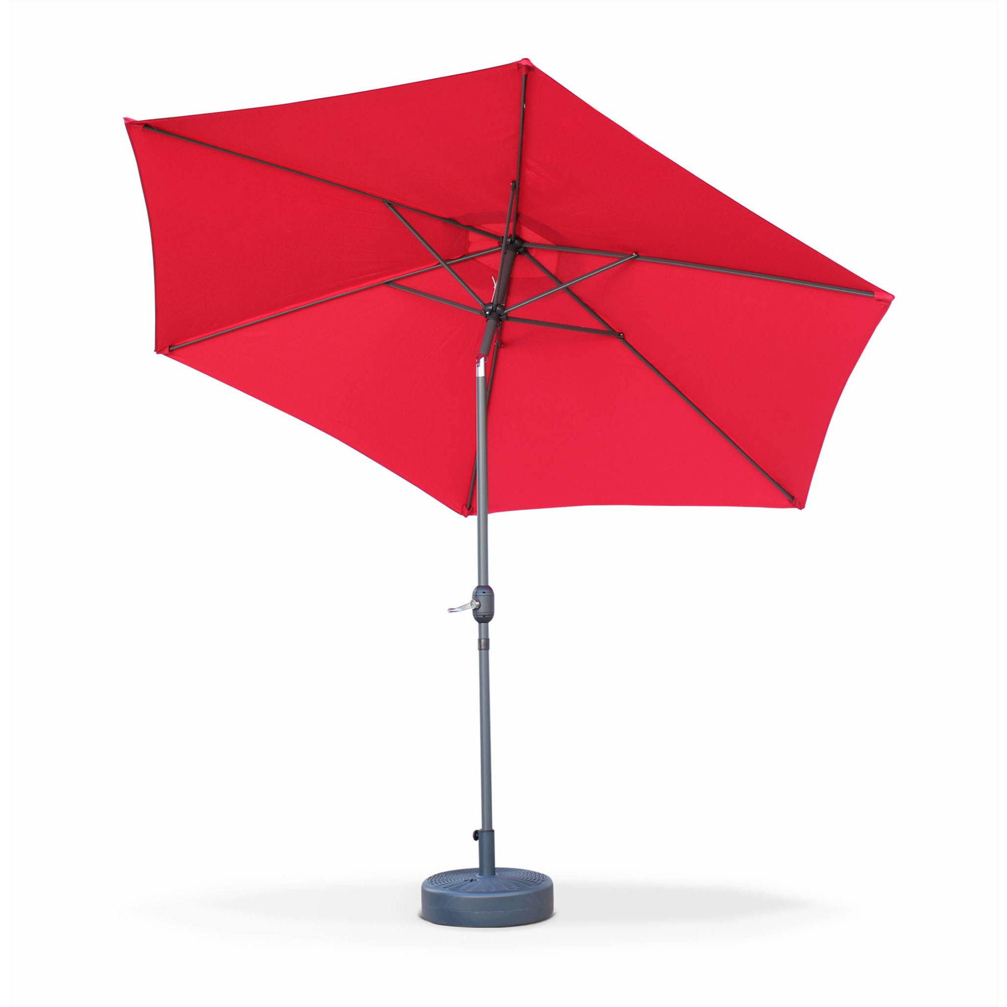 Parasol droit rond Ø300cm - Touquet Rouge - mât central en aluminium orientable et manivelle d'ouverture