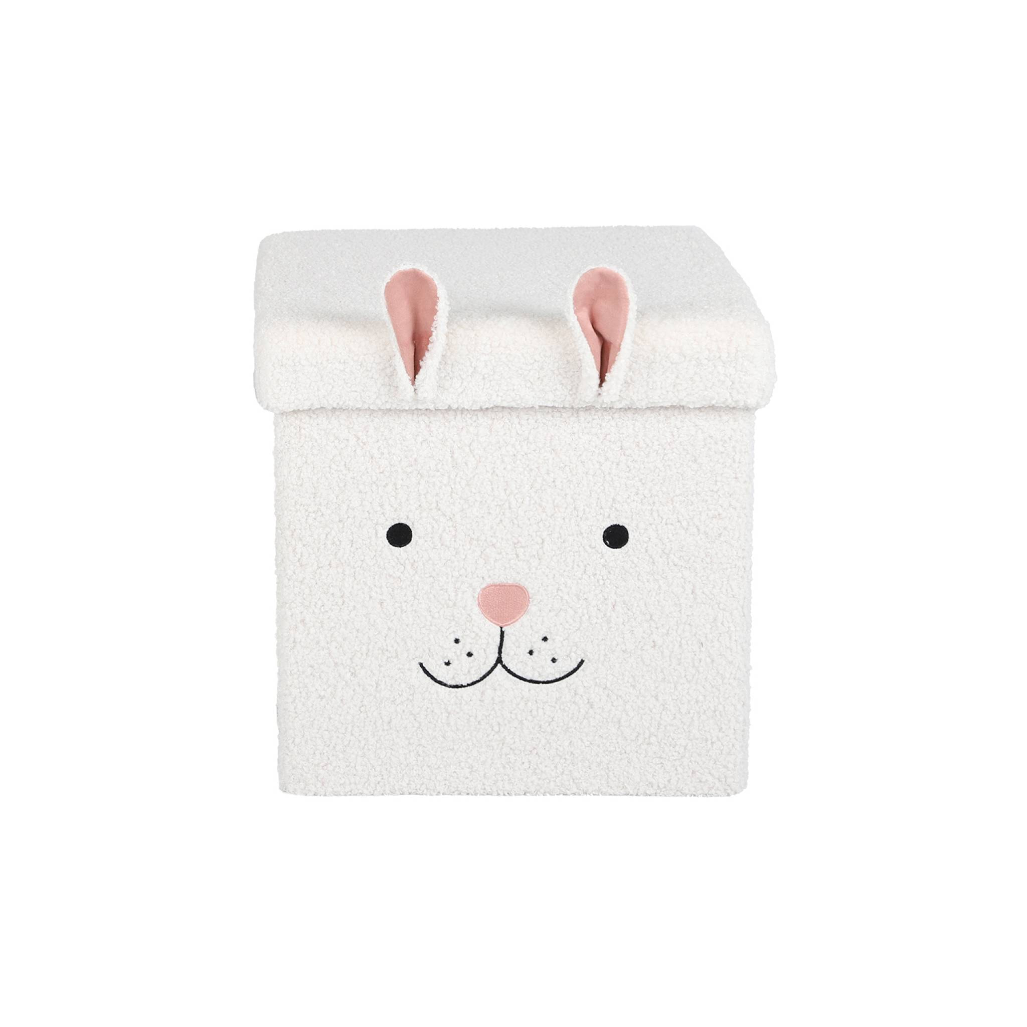 Lot de 2 tabourets-coffre pliables en bouclette forme de lapin pour enfant