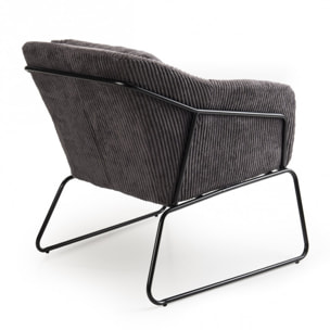 ALBANE - Fauteuil tissu velours cotelé gris anthracite pieds évasés métal