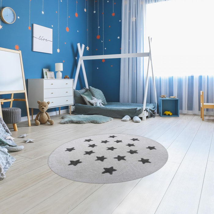 Tapis rond Ø140cm fait à la main en coton motif enfant pour chambre ETOILE R