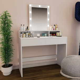 Toeletta Tavolino Da Trucco Tavolo Con 9 Luci LED Con Luminosità Regolabile Specchio 2 Cassetti 3 Vani A Giorno Postazione Make Up 40 x 100 x 145 Cm