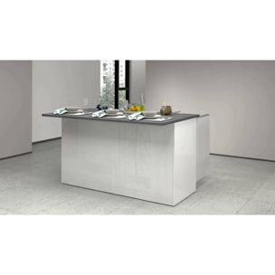 Isola da cucina Dcarnelo, Tavolo ausiliario portaoggetti, Mobile da cucina a 3 ante, 100% Made in Italy, 155x90h90 cm, Bianco lucido e Ardesia