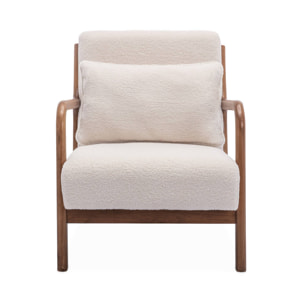 Banquette 2 places + Fauteuil bouclette en bois d'hévéa teinté noyer clair