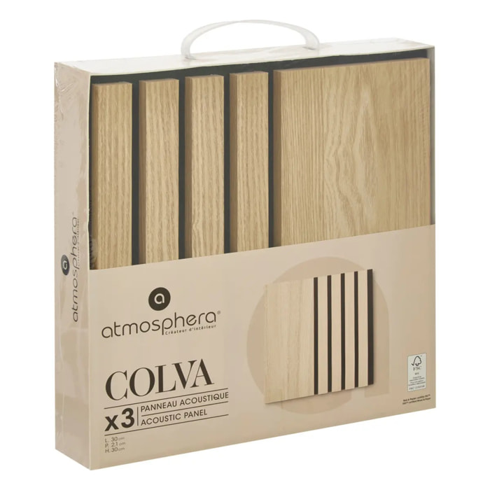 Lot de 3 panneaux décoratifs Colva beige fond noir 30x30cm