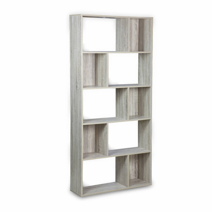 Bibliothèque design asymétrique – Pieter – 5 étagères. 10 compartiments de rangement. 83x23x173cm
