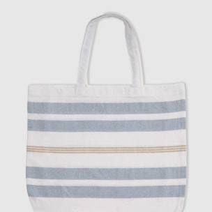 Pack bolso + toalla pareo algodón raya velour azul agua