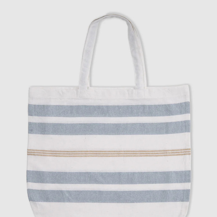 Pack bolso + toalla pareo algodón raya velour azul agua