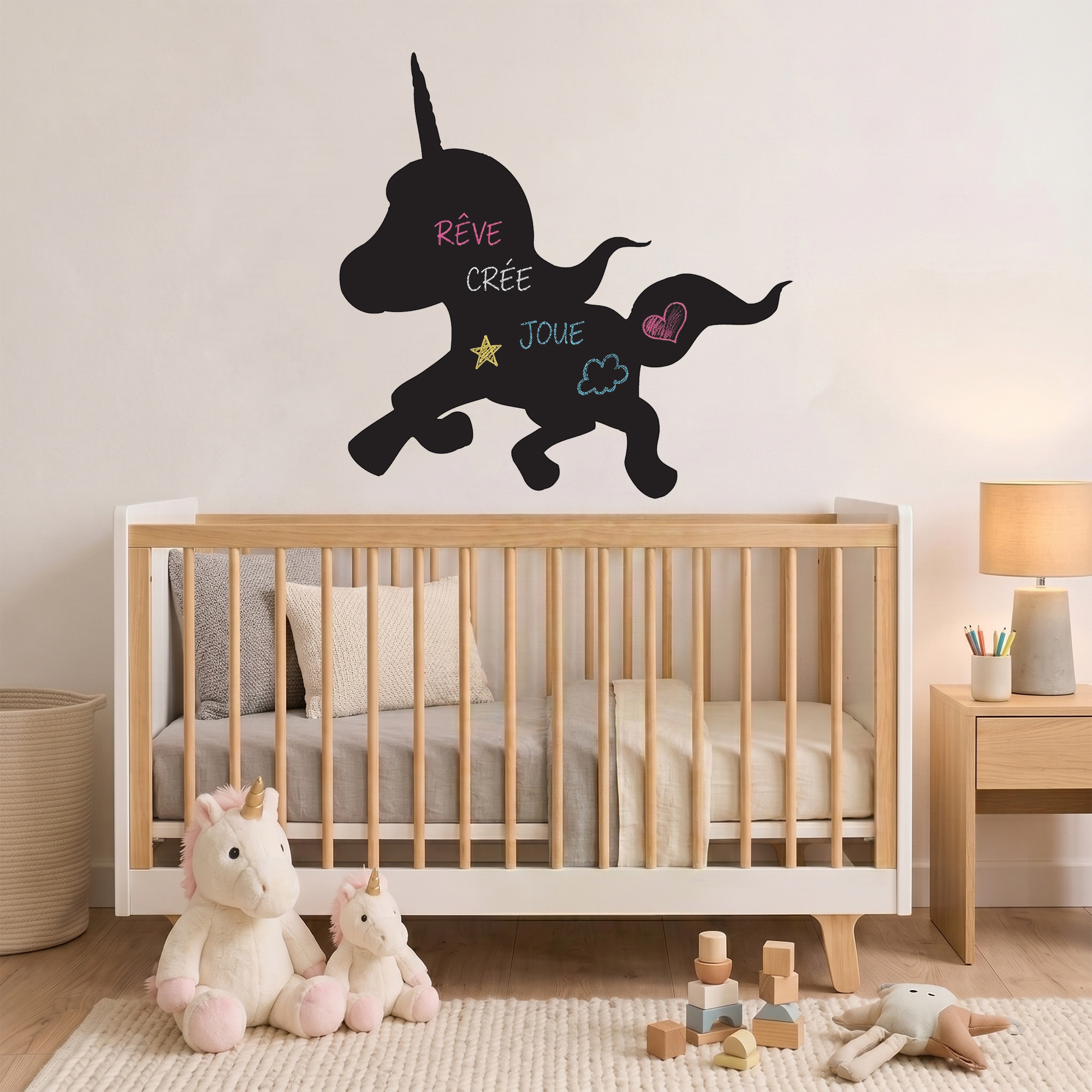 Sticker ardoise tableau noir - stickers muraux adhésif effaçable - LICORNE