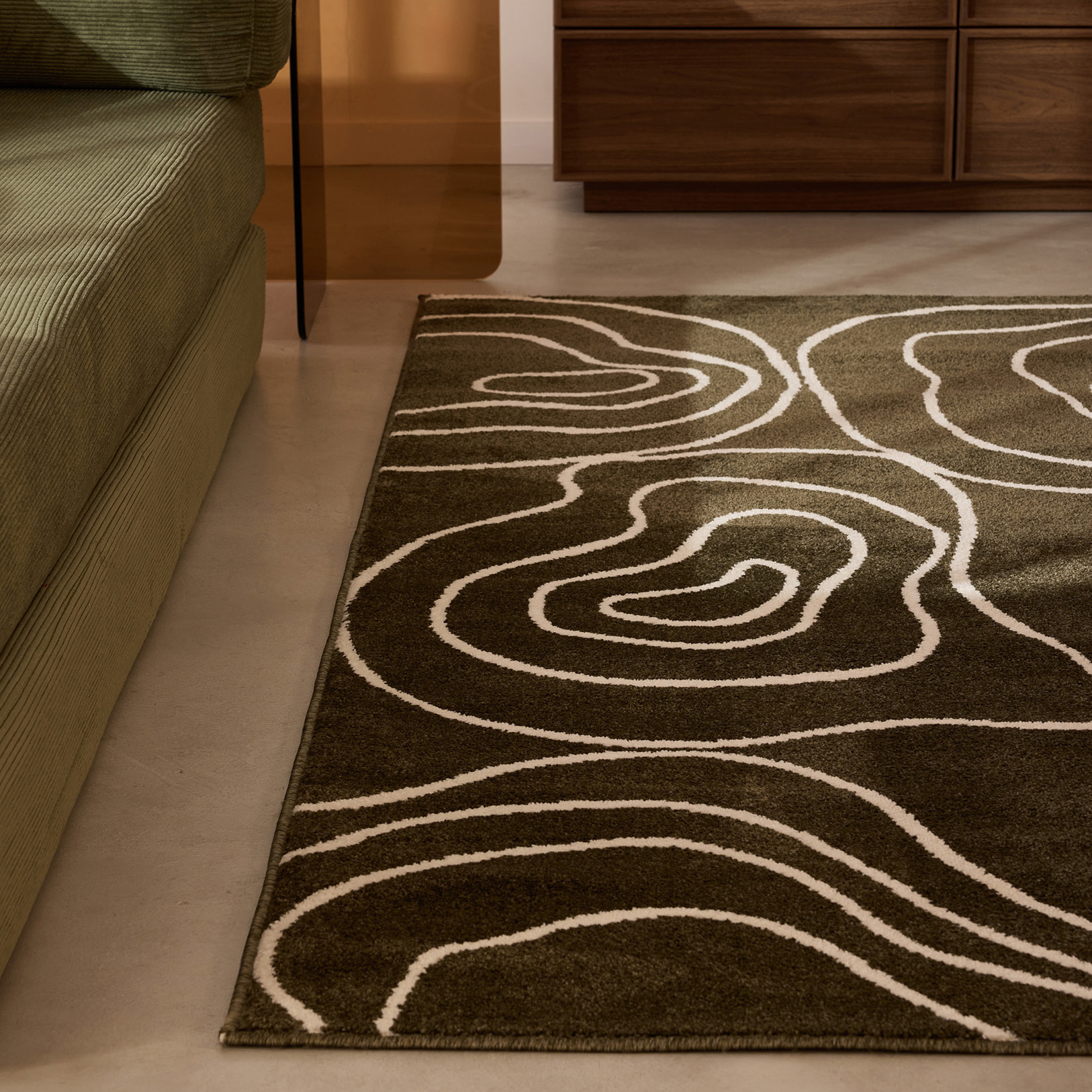 SANTAL - Tapis de salon vert à motif floral