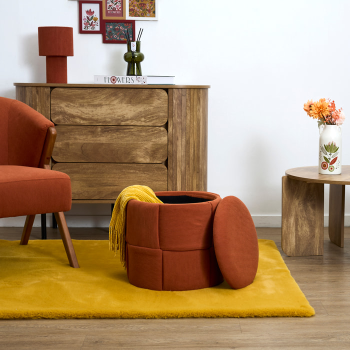 Pouf - HOME DECO FACTORY - Jules - Rangement - Tressé - Terracotta