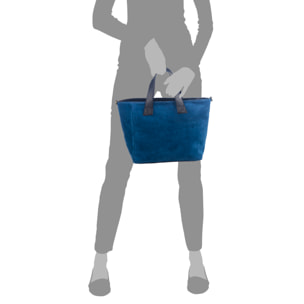FIRENZE ARTEGIANI Cassandra Borsa tote da donna Vera pelle scamosciata Made in Italy 34x14x22 Cm. Colore blu