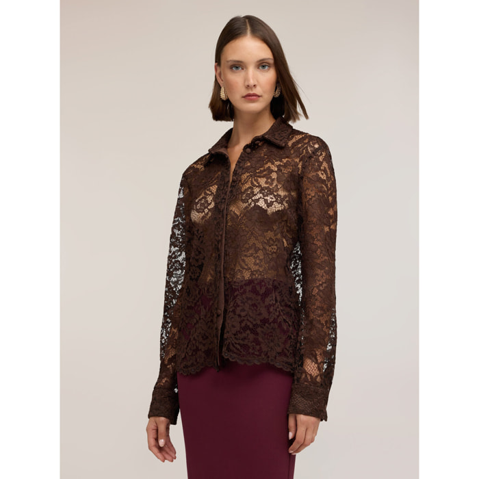 Motivi - Camicia in pizzo floreale - Marrone