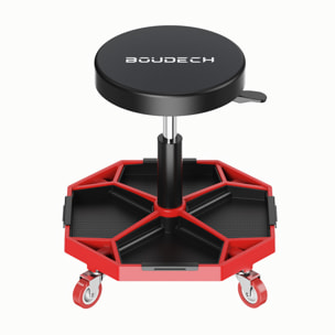 Mekatronix - Sgabello da Officina con Ruote e Vassoi Porta Attrezzi Portata 150 kg Altezza Regolabile e Girevole