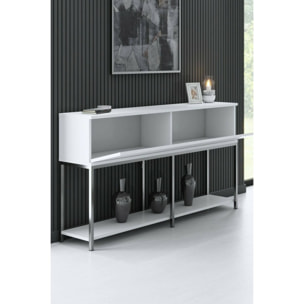 Credenza Djimsit, Buffet da soggiorno, Madia da salotto, Dispensa da cucina, 150x30h80 cm, Bianco e Argento