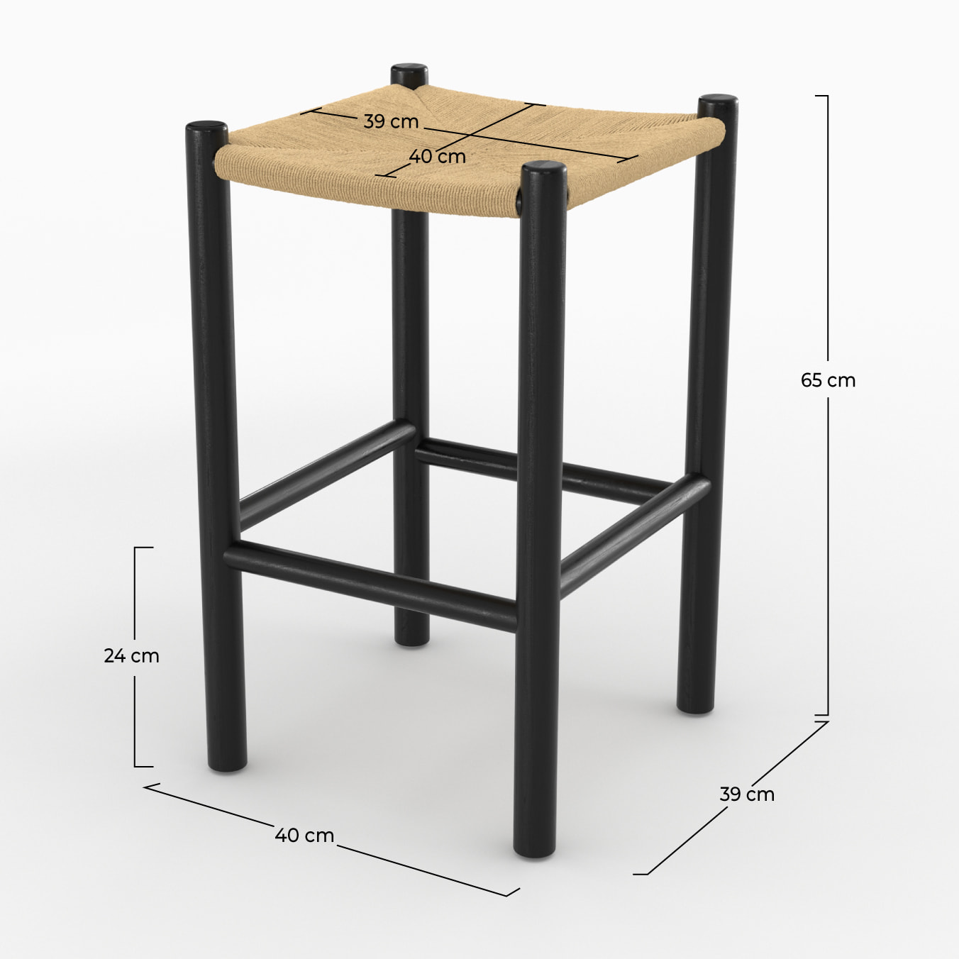 Tabouret pour ilot central 65 cm en teck noir et rotin - Kaïa