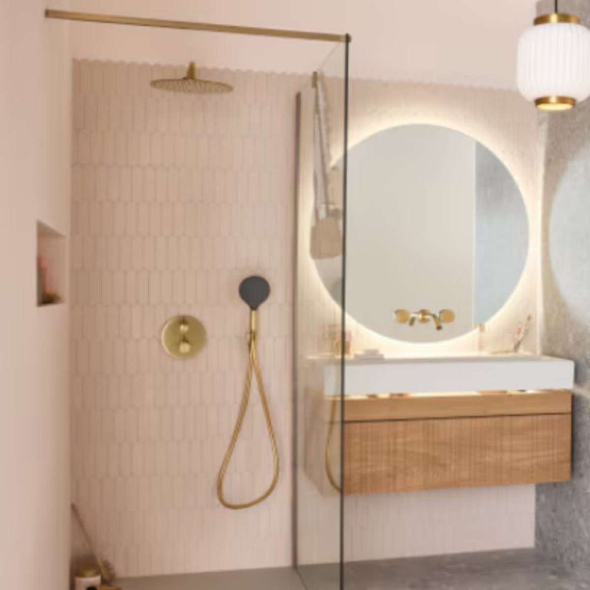 Colonne de douche encastrée thermostatique Metro laiton brossé