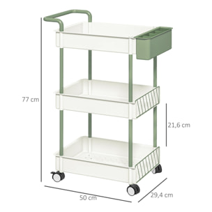 Carrito de Almacenamiento de 3 Niveles Carrito de Cocina con Asa y Caja Extraíble para Salón Comedor Oficina Baño 50x29,4x77 cm Blanco