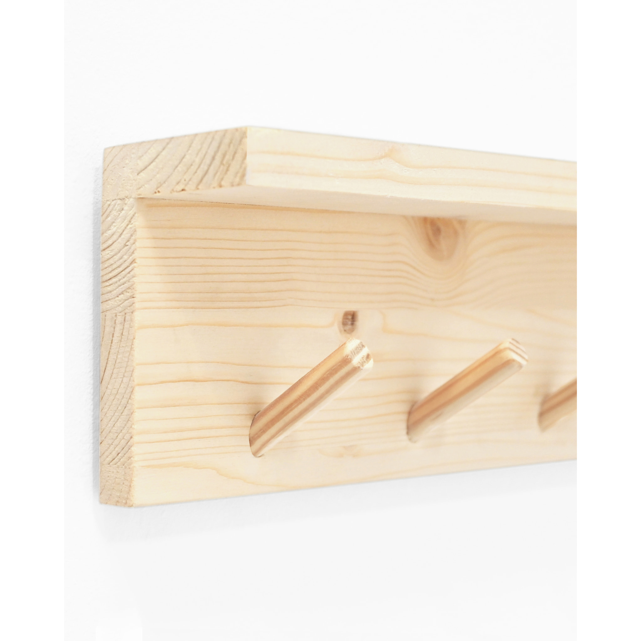 Support mural en bois massif ton naturel 61x10cm Hauteur: 9.5 Longueur: 61 Largeur: 5.5