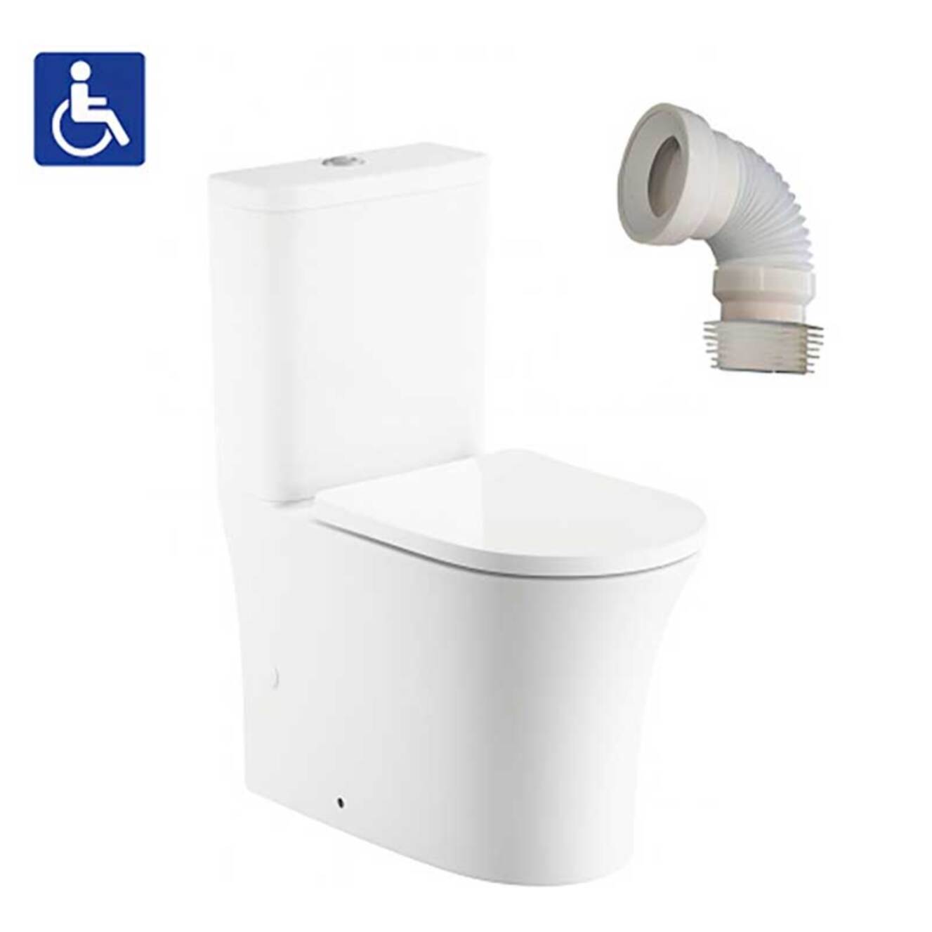 Pack Wc PMR + Manguito Conector | Inodoro Adaptado | Movilidad Reducida | Tapa Amortiguada | Doble Descarga | Salida Dual | Alday