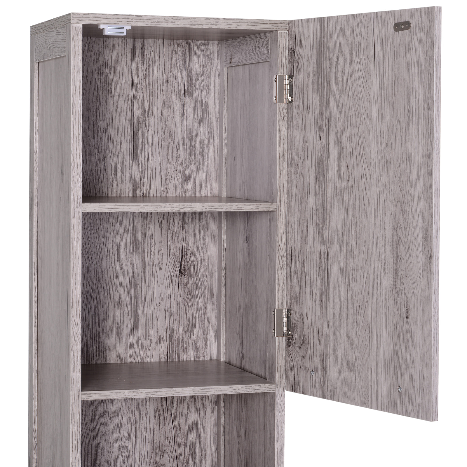 Meuble colonne rangement salle de bain dim. 30L x 32l x 172H cm 2 placards avec étagère + 2 niches MDF imitation bois gris