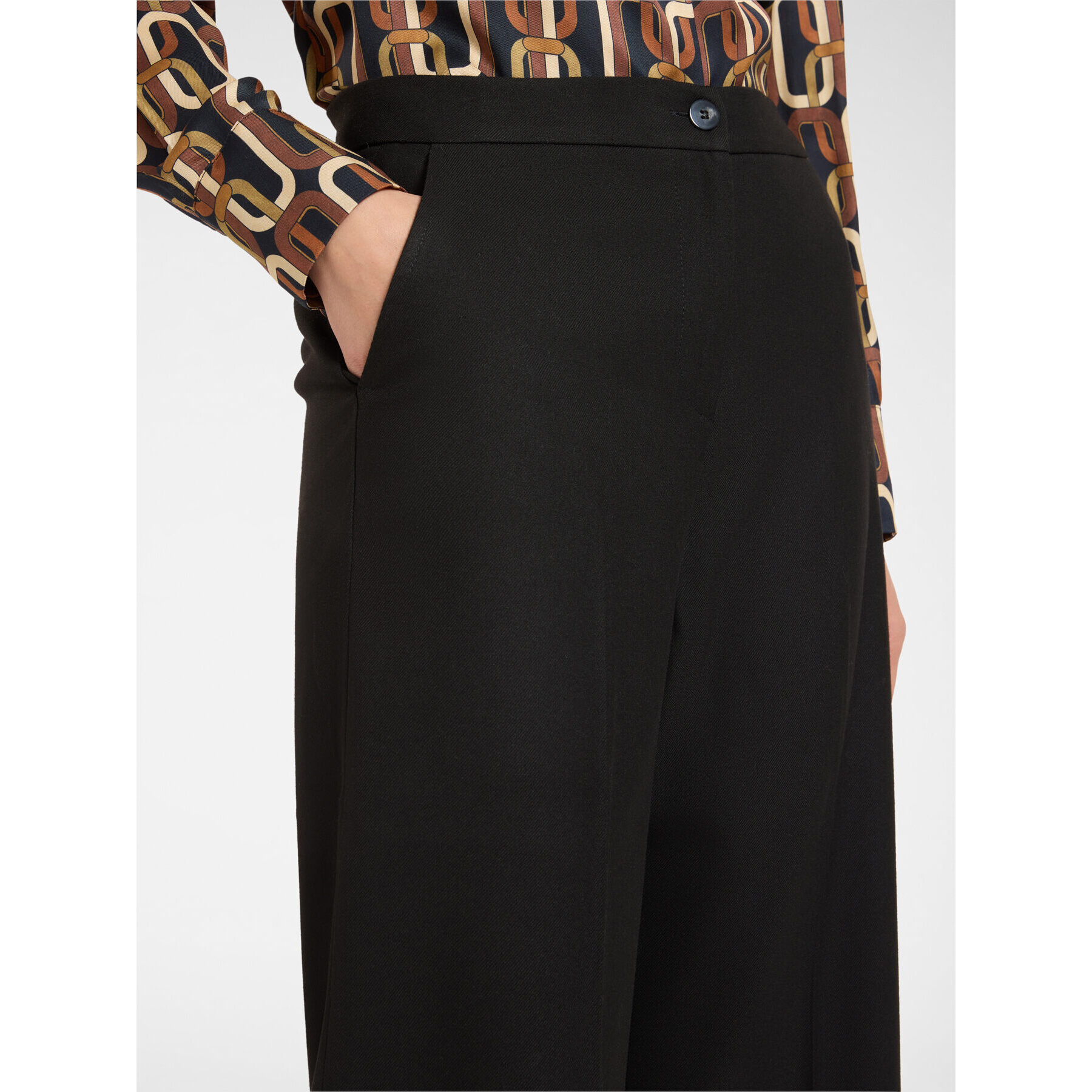 Elena Mirò - Pantaloni cropped in flanella stretch - Nero