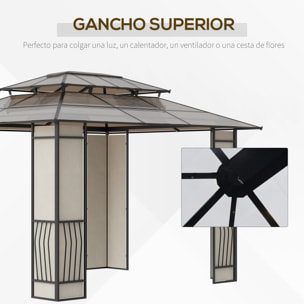 Cenador de Jardín 3,6x3 m Pabellón para Exterior con Techo de Policarbonato y Estructura de Acero Aluminio Protección Solar para Fiestas Eventos Marrón