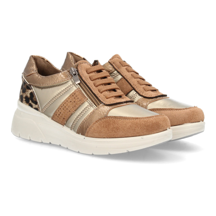 Zapatillas cuña con cremallera lateral para mujer