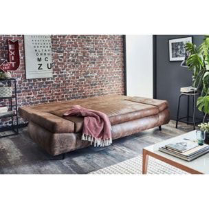 Larson - Canapé droit 3 places convertible - avec coffre de rangement - style industriel - Marron