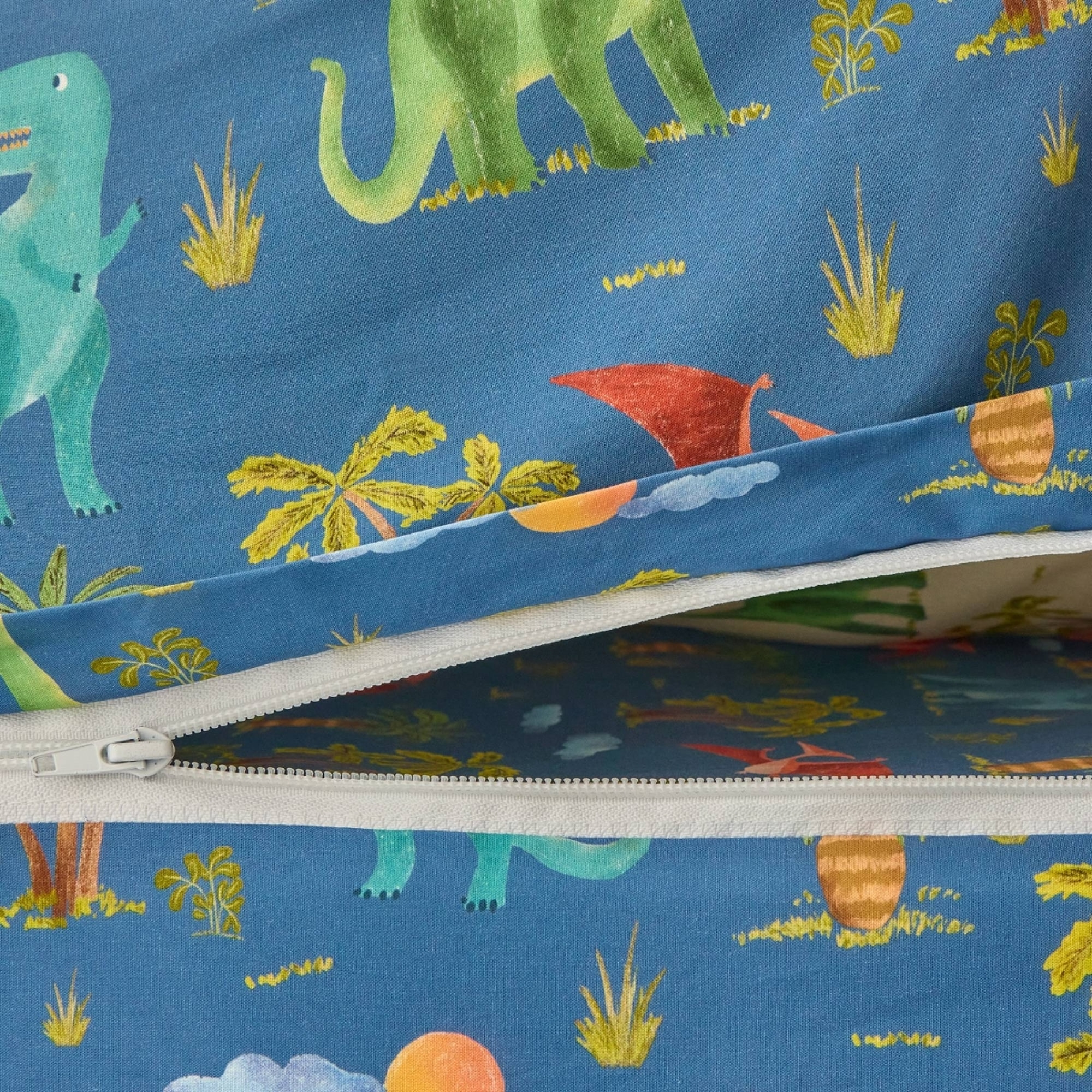 Saco de dormir de algodón percal 180 hilos estampado dinosaurios Dinis color azul 100% Algodón percal