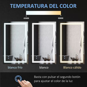 Espejo de Baño con Luz LED 100x60 cm Espejo de Pared con Interruptor Táctil 3 Luces Ajustable Función de Memoria y Marco de Aluminio Espejo Colgante en 2 Formas Plata