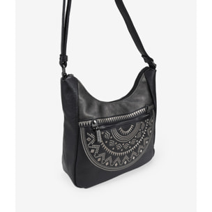 Bolso bandolera negro con bordado