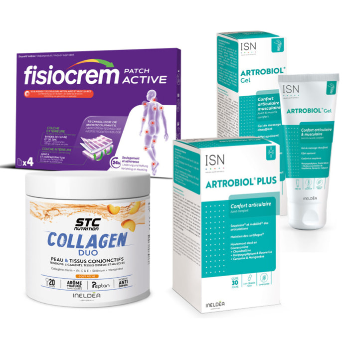 Pack Confort Articulaire - Collagen Duo, Artrobiol Plus, Gel & Patch Active - Mobilité, Massage & Récupération