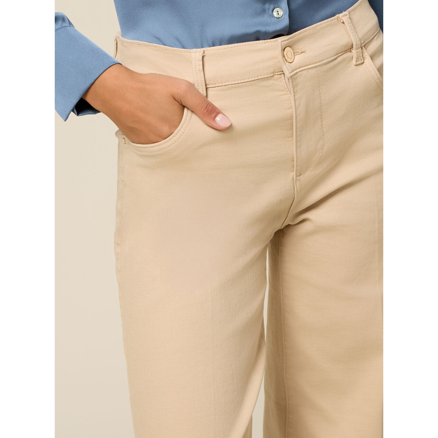 Oltre - Pantalones wide leg de algodón - Beige
