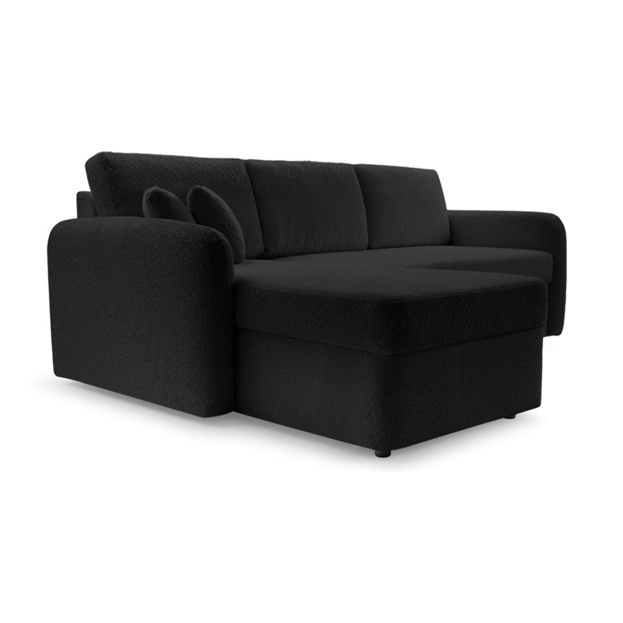 Pocatello - canapé d'angle réversible 4 places - convertible avec coffre - en tissu bouclette - Noir